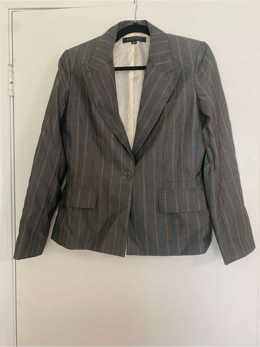 Anne Klein Gray Pinstripe Single-Button Blazer